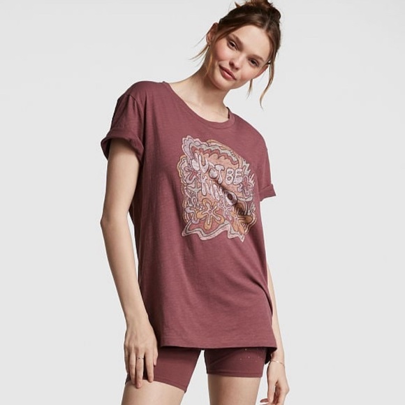 VS Pink SET Just Be Kind Graphic Tee & Morning Rose Shine Cotton Biker Shorts - Picture 12 of 13